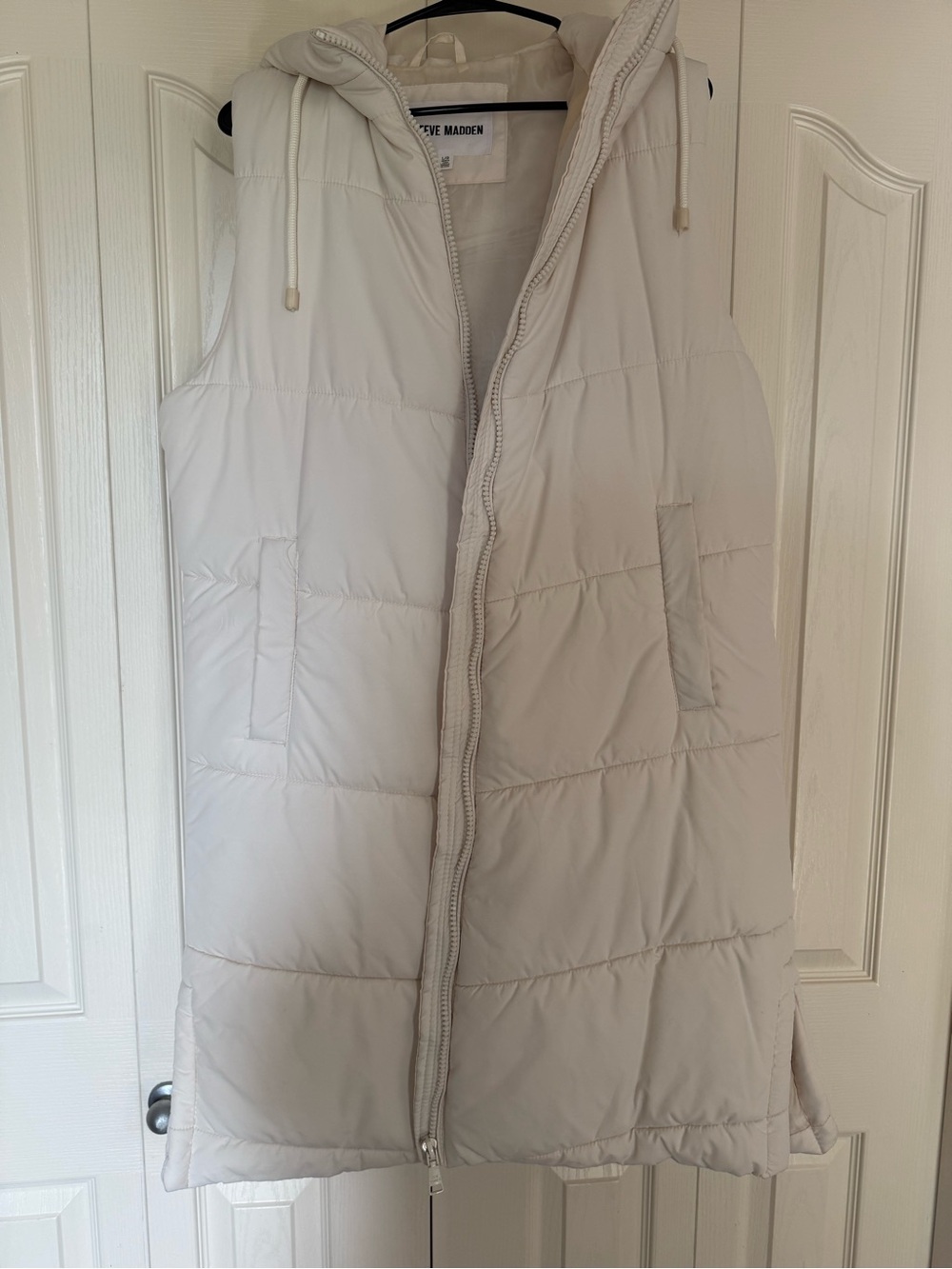 Steve Madden Cream Quilted Hooded Puffer Vest - Long
